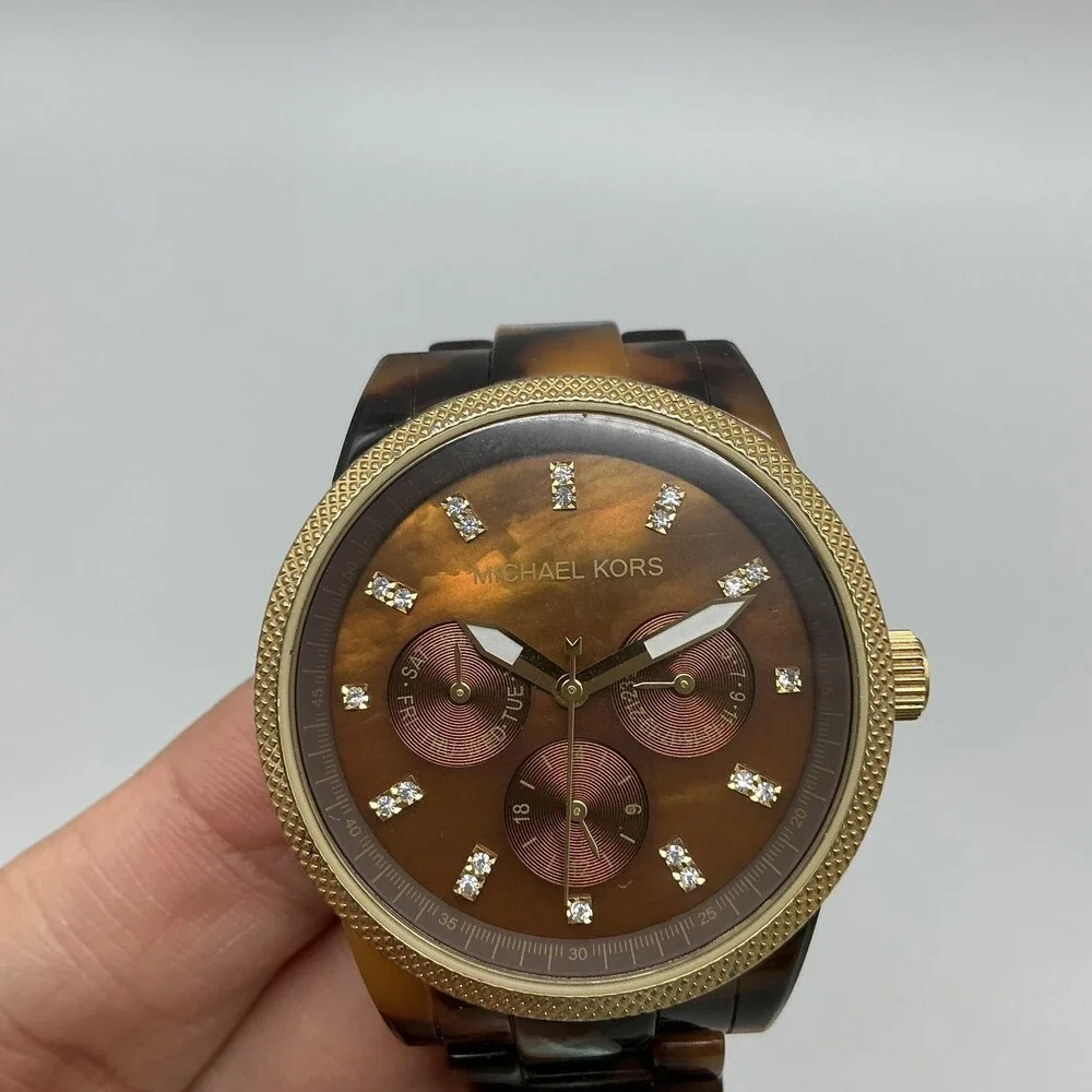 Michael Kors Womens Watch 37mm Abalone Dial Faux Tortoise MK-5038 New Battery 6